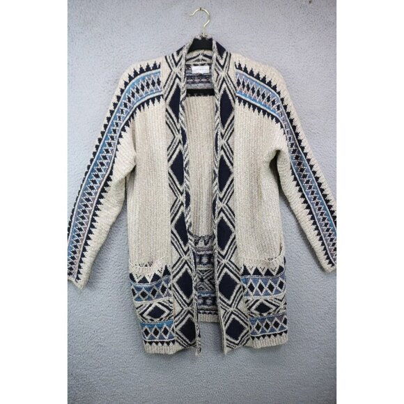 Lucky Brand Long Sleeve Open Front Aztec Sweater-Size XS-Pockets - Picture 1 of 10